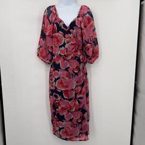 AVLN Studio Floral Chiffon Wrap Midi Cocktail Dress Women’s Size M